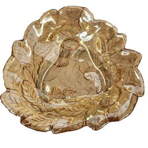 Vintage Carnival Indiana Glass Leaf Dish 7 Inch Decorative Bowl Textured Design